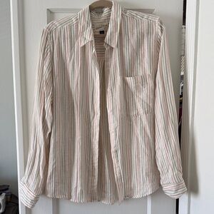 Universal Thread Striped Button Down Shirt - Cream and Pink Multicolor Stripes